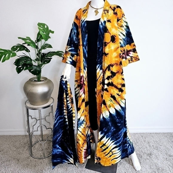 Long African Kimono Headwrap |Full Length African Print Jacket Ankara Robe - NEW - Picture 2 of 2